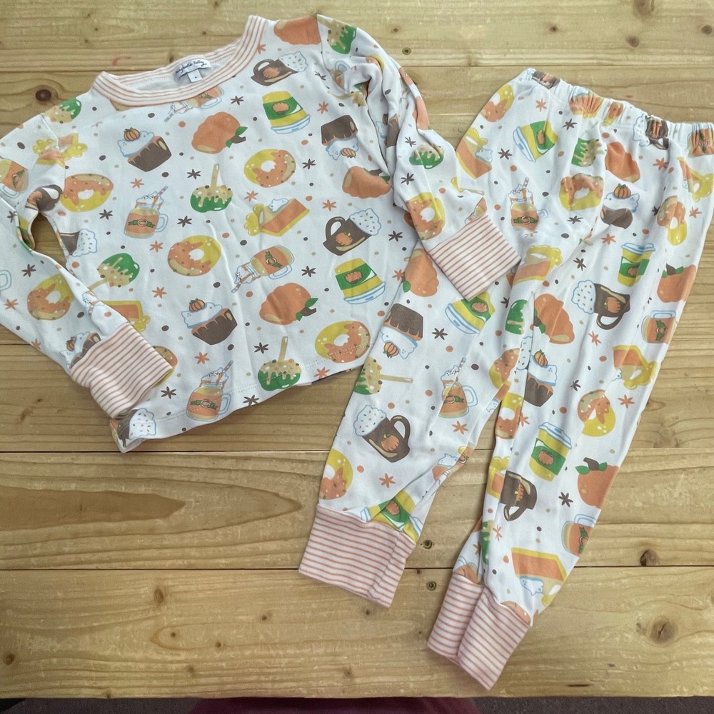 Magnolia Baby Kids Pajama Set Size 4 Fall Treats Donuts Pumpkins Cotton